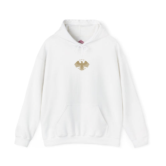 Emblem Hoodie — Minimal Gold Syrian Eagle Front with 24.11.08 Script Back