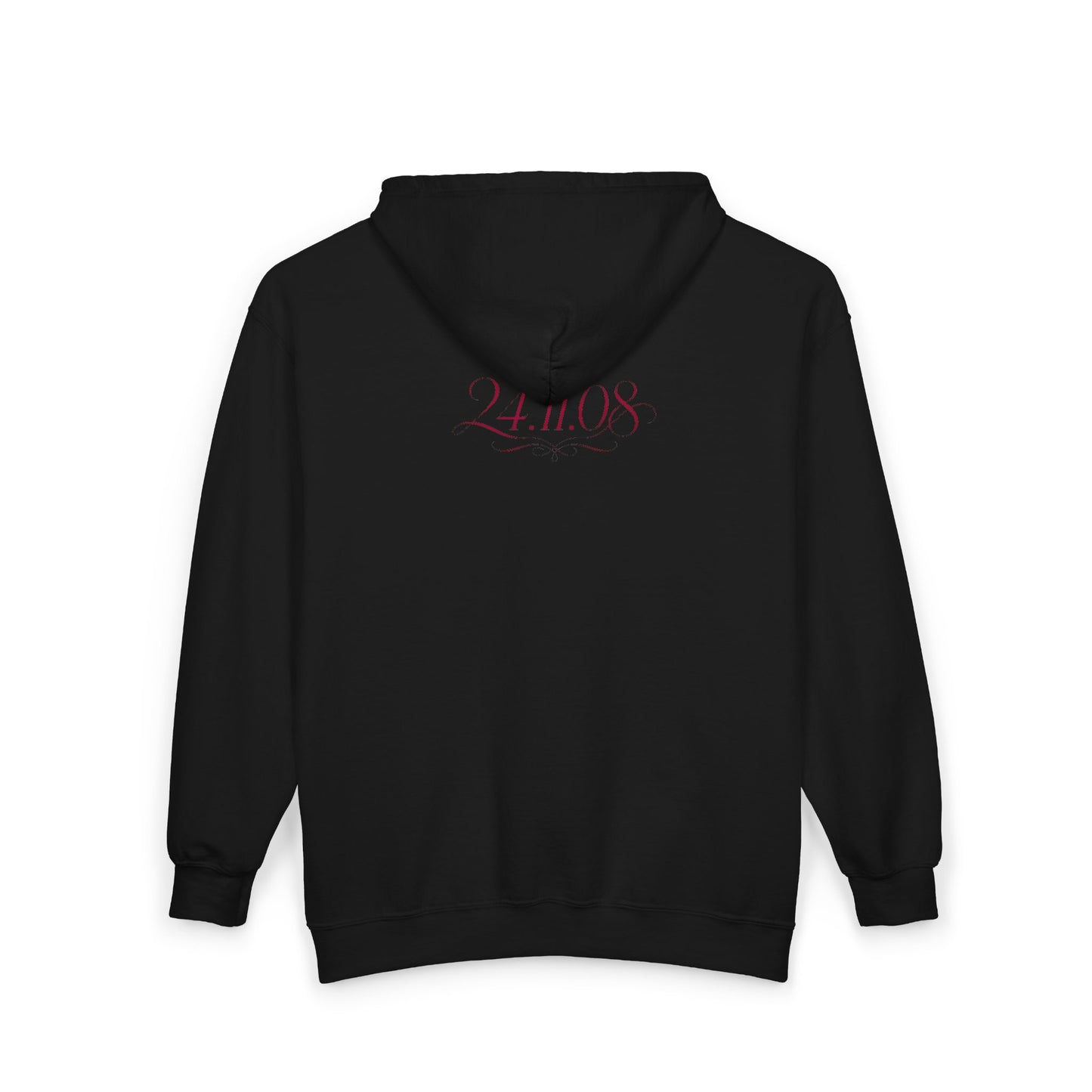 Full-Zip Hoodie with Syrian logo & '24.11.8' Back Script — Zip-Up Sweatshirt