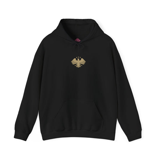 Emblem Hoodie — Minimal Gold Syrian Eagle Front with 24.11.08 Script Back